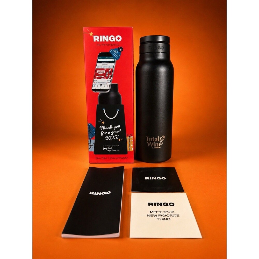 Ringo Tripod Bottle 24oz MagSafe Water Bottle Phone Mount Black Total Wine New
